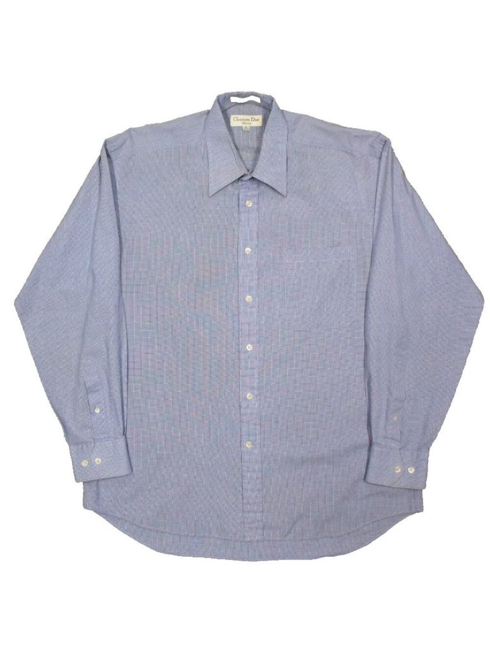 Vintage Christian Dior Dress Shirt Geometric Long Sleeve Blue 41 16 Large